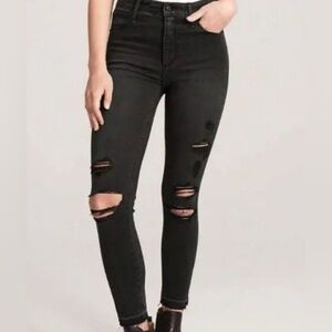 NEW Abercrombie & Fitch Sz 10 The Super Skinny High Rise Distressed Black Jeans